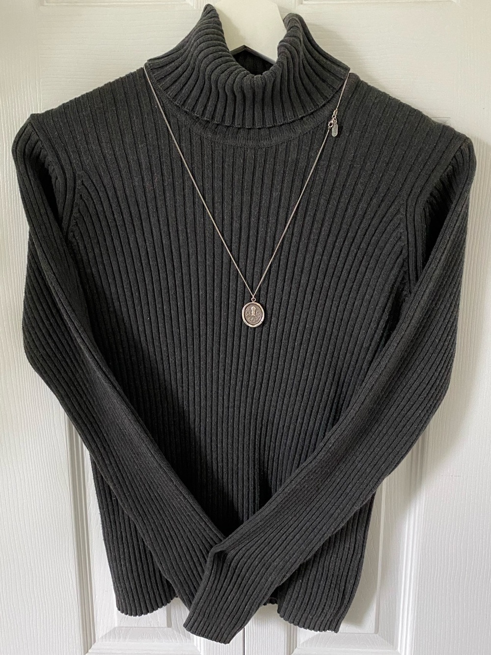 L.L. Bean Vintage 100% Cotton Ribbed Turtleneck Sweater Charcoal Size Medium